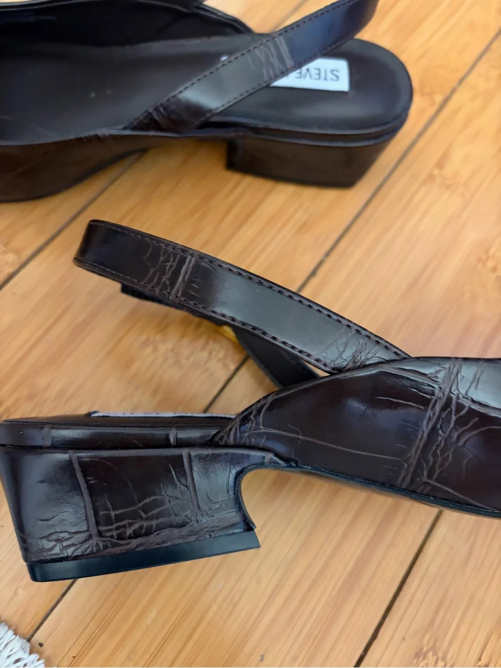 Nordstrom Dark Brown Croc-Embossed Slingback Flats with Gold Buckles